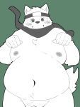  2024 anthro barely_visible_genitalia barely_visible_penis belly big_belly blush canid canine canis domestic_dog genitals green_background kemono male mammal menmen_kesinn moobs navel ninja nipples overweight overweight_male penis scarf simple_background solo warrior 
