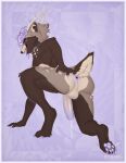  anthro antlers anus balls bodily_fluids butt female gaping genital_fluids genitals hair hi_res hole_(anatomy) horn legs_up nude paws pchlnx penis petals_(hibiscuspetals) precum purple_hair scut_tail short_tail slutty_face solo spread_anus spread_butt spreading tail tongue tongue_out 