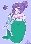  areola big_breasts blue_background blue_eyes breasts cala_maria clothed clothing cuphead_(game) eyelashes female fish_tail green_body green_scales hair hand_on_hip hi_res humanoid inverted_nipples looking_at_viewer marine merfolk mythruna navel nipples pale_skin pseudo_hair pupils purple_areola purple_hair purple_nipples scales simple_background slit_pupils smile solo split_form star tentacle_hair tentacles topless wide_hips 