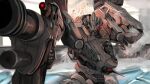  absurdres armored_core armored_core_6 blurry depth_of_field glowing glowing_eye glowing_eyes gorigorimatcha gun highres holding holding_gun holding_weapon looking_at_viewer mecha mecha_focus missile_pod missing_limb nightfall_(armored_core_6) no_humans pointing_gun red_eyes robot science_fiction sensor shoulder_cannon smoke solo standing upper_body weapon 