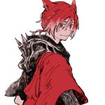  1boy animal_ears cat_ears cat_tail closed_mouth crystal_exarch dated final_fantasy final_fantasy_xiv from_side g&#039;raha_tia itowo_(itowc) looking_at_viewer looking_to_the_side male_focus miqo&#039;te red_eyes red_hair simple_background smile solo tail upper_body white_background 