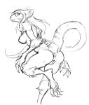  2021 anthro anus breasts butt female genitals guoh hair looking_at_viewer looking_back looking_back_at_viewer mammal monochrome murid murine nipples nude pussy rat rodent simple_background solo white_background 