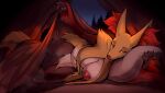  anthro arm_tuft big_breasts bodily_fluids breasts canid chest_tuft claws crotch_tuft delphox ear_tuft female fur generation_6_pokemon half-closed_eyes head_on_pillow hi_res inside inside_tent inviting_to_bed looking_at_viewer lying mammal miramint multicolored_body multicolored_fur narrowed_eyes night nintendo on_side plant pokemon pokemon_(species) pubes red_body red_eyes red_fur seductive shoulder_tuft sky smile solo star starry_sky sweat tail tent tree tuft under_covers wide_hips yellow_body yellow_fur 