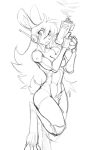  anthro breasts buckteeth female fur gun guoh hair holding_gun holding_object holding_weapon lagomorph leporid looking_at_viewer mammal monochrome rabbit ranged_weapon simple_background sketch solo teeth weapon white_background 