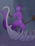  3_toes 4_toes anthro armwear bandage biped blush boat breasts charon_(redeye) claws clothing digital_media_(artwork) english_text european_mythology feet female fingers genitals greek_mythology handwear hi_res horn kobold legwear looking_at_viewer mythology nipples nude open_mouth paws purple_body purple_skin pussy redeye scalie simple_background smile solo tattoo text toes tongue vehicle water watercraft 