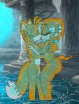  anthro areola balls big_breasts big_butt breasts butt canid canine digital_media_(artwork) duo echidna female flaccid fox french_kissing fur genitals hair hi_res humanoid kissing male male/female mammal miles_prower monotreme multi_tail nipples nude orange_body penis sega small_nipples sonic_adventure sonic_the_hedgehog_(series) tail thick_thighs tikal_the_echidna tongue tongue_out weebmochi69 yaboiskywardmochi1998 