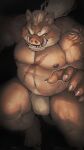  2024 anthro asian_clothing brown_body bulge clothing east_asian_clothing fundoshi hi_res humanoid_hands incarnata japanese_clothing kemono male mammal musclegut muscular overweight overweight_male scar solo suid suina sus_(pig) underwear wild_boar 