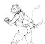  anthro breasts butt felid female fur guoh lion mammal monochrome open_mouth pantherine side_boob simple_background sketch solo white_background 