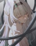  1girl breasts cable firefly_(honkai:_star_rail) grey_hair hair_censor half-closed_eyes highres hive328 honkai:_star_rail honkai_(series) long_hair medium_breasts nude purple_eyes solo upper_body 