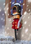  1boy amputee closed_mouth coat commentary_request copyright_name full_body gun hat holding holding_gun holding_weapon kyros looking_ahead male_focus moopic official_art one_piece one_piece_card_game red_coat snow snowing solo thunder_soldier toy_soldier weapon 