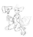  2020 anthro blep breasts fur genitals guoh gynomorph holding_object holding_weapon intersex lombax mammal monochrome navel nude penis prosthetic prosthetic_arm prosthetic_limb ratchet_and_clank rivet_(ratchet_and_clank) simple_background solo sony_corporation sony_interactive_entertainment tongue tongue_out video_games weapon white_background 