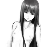  bangs blunt_bangs breasts face ginji_(sakaki_summer) greyscale houraisan_kaguya lips long_hair monochrome nipples nude realistic small_breasts solo touhou upper_body 