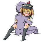  1girl bad_id bad_pixiv_id blonde_hair blush couple feet hat hetero hug kotojima_motoki lunasa_prismriver oekaki sex socks straddling tears touhou trembling upright_straddle vaginal 