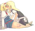  alice_margatroid anda_inmu bad_proportions barefoot blonde_hair blush fingering kirisame_marisa kiss multiple_girls oekaki saliva touhou yuri 