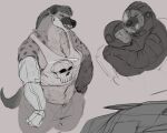  2024 anthro astronaut_suit biped clothing doctordj duo eye_contact greyscale hi_res human hyena looking_at_another male mammal monochrome muscular muscular_anthro muscular_male shirt tank_top topwear white_clothing white_shirt white_tank_top white_topwear 