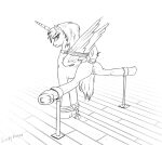  anus bdsm bondage bound bound_wings collar equid equine female feral genitals hasbro horn looking_back mammal monochrome my_little_pony pussy simple_background solo spread_legs spreading white_background winged_unicorn wings zafara_(artist) 