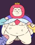  anthro beauty_mark belly blush bodily_fluids cape cartoon_network clothing crown cum cum_on_face cum_on_stomach felid genital_fluids genitals group hi_res inverted_nipples king king_snugglemagne_xxv lion male male/male mammal mao_mao:_heroes_of_pure_heart navel nipples overweight pantherine penis royalty sex velvibez 