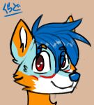  &lt;3 &lt;3_eyes anthro arctic_wolf blue_hair blue_nose canid canine canis claudeartz eyebrows falcon_woodwere fur hair headshot_portrait male mammal multicolored_body multicolored_fur portrait red_eyes smile solo wolf 