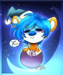  animated anthro arctic_wolf artsbymilky blue_hair canid canine canis clothing dog_tags eyes_closed falcon_woodwere fur hair hat headgear headwear male mammal moon multicolored_body multicolored_fur night nightgown short_playtime sleeping solo sound_effects tired wolf zzz 