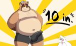  2021 absurd_res anthro belly blood bodily_fluids brown_body bulge canid canine clothed clothing duo erection erection_under_clothing hi_res lutrine male mammal moobs mustelid navel nipples nosebleed overweight overweight_male raccoon_dog simple_background smashbeaw tanuki underwear 