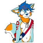 1:1 alpha_channel anthro arctic_wolf blue_hair canid canine canis dog_tags ears_back falcon_woodwere fur hair hi_res ketzel99 male mammal meme multicolored_body multicolored_fur nipple_piercing nipples piercing pivoted_ears smile solo stamp texas texas_flag white_eyes wide_hips wolf 