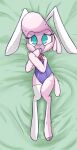  absurd_res bed blush bovid bow_tie bunny_costume bunny_ears_(cosmetic) caprine clothing cloven_hooves collar cosplay costume covering covering_chest covering_mouth covering_self dakimakura_design dakimakura_pose domestic_sheep ears_down embarrassed erina_(rabi-ribi) eyelashes female feral floppy_ears footwear frown furniture hair hi_res hitsuji hoof_over_mouth hooves kemono_friends legwear looking_at_viewer lying lying_on_bed mammal on_back on_bed one_sock pink_body pink_hair pivoted_ears pom_(tfh) rabi-rabi reluctant sad sheep shy socks solo tail_down teal_eyes them&#039;s_fightin&#039;_herds thigh_highs tight_clothing 