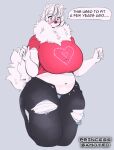  absurd_res anthro big_breasts blush breasts canid canine canis clothing cumu domestic_dog english_text eyewear female glasses hi_res mammal princess_samoyed slightly_chubby solo speech_bubble text thick_thighs torn_clothing wide_hips 