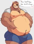  &lt;3 2021 anthro beard belly blush body_hair bulge chest_hair clothing dialogue english_text eyes_closed facial_hair grey_background hair happy_trail hi_res male mammal musclegut muscular muscular_anthro muscular_male navel nipples overweight overweight_anthro overweight_male pecs pubes simple_background smile solo talking_to_viewer text underwear ursid vitashi 