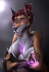  2020 5_fingers absurd_res anthro blush breasts canid canine digital_drawing_(artwork) digital_media_(artwork) female fingers fox fur hair hi_res looking_at_viewer magic magic_user mammal simple_background solo zenfry 