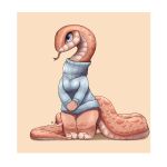  1:1 2021 absurd_res anthro barefoot border breasts clothed clothing feet female hi_res louart non-mammal_breasts reptile scalie simple_background snake solo standing tan_background tongue tongue_out white_border 