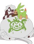  2017 ambiguous_gender belly big_belly chespin green_body grey_body group hi_res hyper hyper_belly imminent_vore nintendo nummynumz open_mouth overweight paint pok&eacute;mon pok&eacute;mon_(species) simple_background smeargle tongue tongue_out video_games vore white_background 