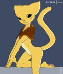  2021 3_toes anthro barefoot bethesda_softworks blush bottomless claws clothed clothing feet felid female fur katia_managan khajiit mammal pawpads pink_pawpads pinup_pose plantigrade prequel pyriax raised_tail soles solo the_elder_scrolls toes video_games webcomic yellow_body yellow_fur 