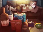  4:3 alcohol anthro beer beverage blush boxers_(clothing) butt canid canine canis clothing drunk food furniture hangover male mammal nintendo paws shirtless sofa solo star_fox substance_intoxication tissue underwear ventkazemaru video_games whiskers whiskey wine_glass wolf wolf_o&#039;donnell 