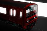  209all akira_(manga) citizen_(brand) dark east_japan_railway_company glowing headlight_beam highres japan_railways jr_east_209_series kaneda_shoutarou&#039;s_bike light_rays multiple_unit_train no_humans railroad_tracks sliding_doors subway train vehicle_focus wipers 
