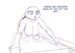  2021 anthro big_breasts bodily_fluids breasts dialogue disney english_text female front_view hanging_breasts judy_hopps lactating lagomorph leaning leaning_forward leporid mammal milk nipples rabbit sabrotiger sketch solo text zootopia 
