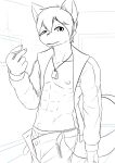  absurd_res anthro cigarette clothed clothing dog_tags dragon fur furred_dragon hi_res looking_at_viewer male monochrome partially_clothed solo undressing unit_no04 