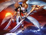  1boy angel armor black_hair blade dual_wielding genzoman halo holding holding_sword holding_weapon lucifer multiple_wings mythology shoulder_armor sword weapon wings 