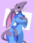  absurd_res anthro blush bodysuit claws clothing conditional_dnp dragon female flustered hi_res inkplasm metroid nintendo ridley samus_aran skinsuit solo tight_clothing torn_clothing video_games wings 