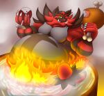  5_fingers alcohol anthro belly beverage big_belly black_body black_fur bone claws eggo21 fangs fingers fire food fur green_eyes grey_belly holding_food holding_object hot_tub incineroar looking_at_viewer male meat musclegut muscular muscular_anthro muscular_male nintendo one_eye_closed overweight overweight_anthro overweight_male pok&eacute;mon pok&eacute;mon_(species) red_body red_fur solo steam stripes tongue tongue_out video_games water wine wine_glass wink yellow_eyes 
