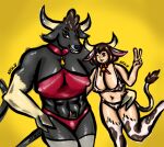  abs animal_humanoid animal_print anthro biceps big_breasts bikini bovid bovid_humanoid bovine bovine_humanoid bow_ribbon bra breasts brown_hair cattle_humanoid chinese_new_year chinese_zodiac choker cleavage clothed clothing cow_print cowbell dark_body duo erect_nipples erection erection_under_clothing female female/female footwear grin hair hi_res hooves horn humanoid jewelry legwear lingerie looking_at_viewer mammal mammal_humanoid muscular muscular_anthro muscular_female muscular_thighs necklace nipples nsfwulf one_eye_closed panties peace_symbol pubes ribbons smile socks stockings swimwear thick_lines thick_thighs thigh_highs thigh_socks translucent translucent_clothing translucent_legwear translucent_stockings underwear wink winking_at_viewer year_of_the_ox 