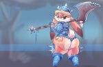  anthro armor axe big_butt butt clothing female hi_res holding_object holding_weapon huge_butt kiseff lagomorph leporid looking_at_viewer looking_back looking_back_at_viewer mammal melee_weapon rabbit solo spiked_armor spikes thick_thighs thong underwear weapon 