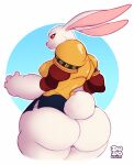  alice_the_rabbit anthro big_butt bloody_roar bottomless bottomless_female breasts butt clothed clothing cotton_tail curvaceous curvy_figure dedoarts digital_media_(artwork) female fur hi_res lagomorph leporid long_ears looking_at_viewer looking_back mammal rabbit rear_view red_eyes red_sclera side_boob simple_background smile solo video_games voluptuous were werelagomorph wererabbit white_body white_fur wide_hips 