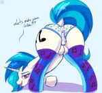  absurd_res anus_outline ass_up blue_hair butt clothing dialogue english_text equid equine female feral friendship_is_magic hair hasbro hi_res horn mammal my_little_pony nexcoyotlgt nipples panties solo teats text underwear unicorn vinyl_scratch_(mlp) white_body 