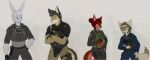  anthro canid canine clothed clothing female fox group hi_res lagomorph male mammal model_sheet scar soldier warrior zhs 