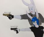  anthro clothed clothing daughter duo father father_and_child father_and_daughter female gun handgun hi_res lagomorph male mammal parent parent_and_child ranged_weapon weapon zhs 