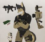  anthro canid canine explosives hi_res male mammal mercenary ranged_weapon scar soldier solo warrior weapon yellow_eyes zhs 