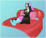  animate_inanimate anthro bed big_breasts blonde_hair breasts canid female furniture hair inflatable living_inflatable lying mammal nun nun_habit pillow poiuytrew rubber sofi_(aygee) solo 