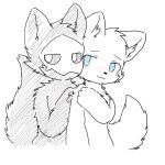  3_fingers ambiguous_gender anthro black_body black_fur black_sclera blue_eyes blush canid canine canis changed_(video_game) chano colored_sketch daww duo fingers fur lin_(changed) looking_at_viewer male mammal mask partially_colored pawpads puro_(changed) simple_background touching_back touching_shoulder white_background white_body white_eyes white_fur wolf 
