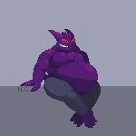  abdominal_bulge animated anthro belly black_pupils bottomwear chest_tuft clothing digital_media_(artwork) gengar grey_background grin head_tuft imprint low_res male nephiclav nintendo oral_vore pants pixel_(artwork) pixel_animation pok&eacute;mon pok&eacute;mon_(species) pupils purple_body red_sclera shaded signature simple_background smile solo struggling tuft video_games vore 