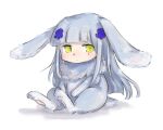  1girl animal_ears animalization aoi_(aoisaka) bangs blunt_bangs blush bunny bunny_ears bunny_tail girls_frontline green_eyes hair_ornament hairclip hk416_(girls_frontline) long_hair sidelocks silver_hair sitting solo tail teardrop_tattoo very_long_hair 